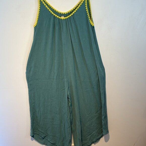 Hem & Thread wide leg pull on jumpsuit/rayon deep sage/yellow size medium - Picture 6 of 9
